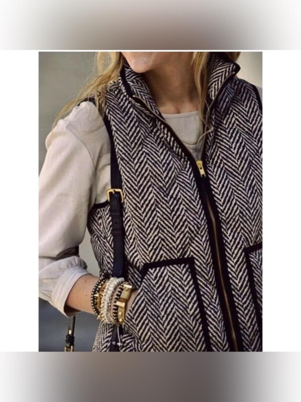J Crew Herringbone Puffer Vest XS